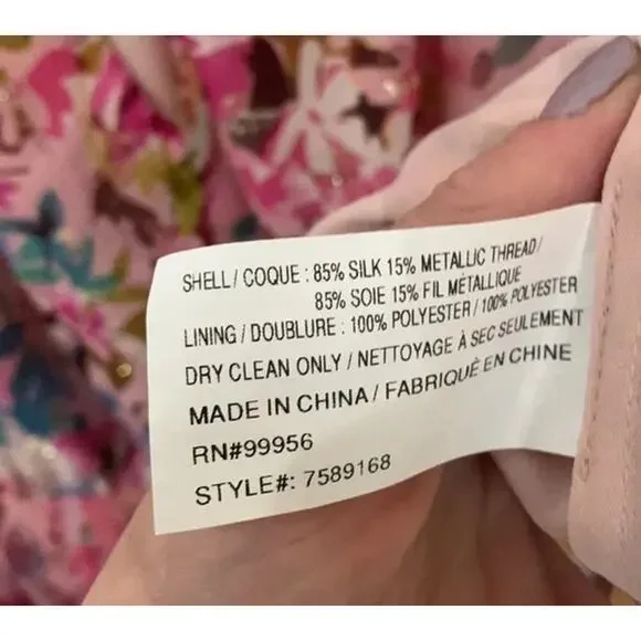 Shoshanna Silk Floral Midi Dress Pink Ruched Keyhole Size 8 - Picture 8 of 8